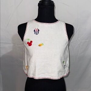 Girls Old Navy White Embroidered Cropped Tank Top - Minnie & Fruit Motif